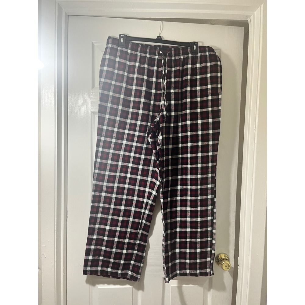 Croft & Barrow Mens XL Pajama Pants Burgundy‎ Black White Plaid Cotton Blend XL